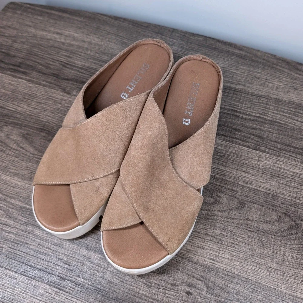 Anthropologie Silent D Racket Tan Suede‎ Crossover Platform Slide Sandals